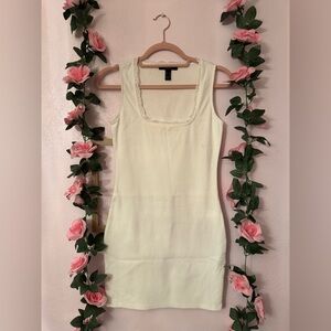 Forever 21 White Ribbed Tank Dress with Lace Trim